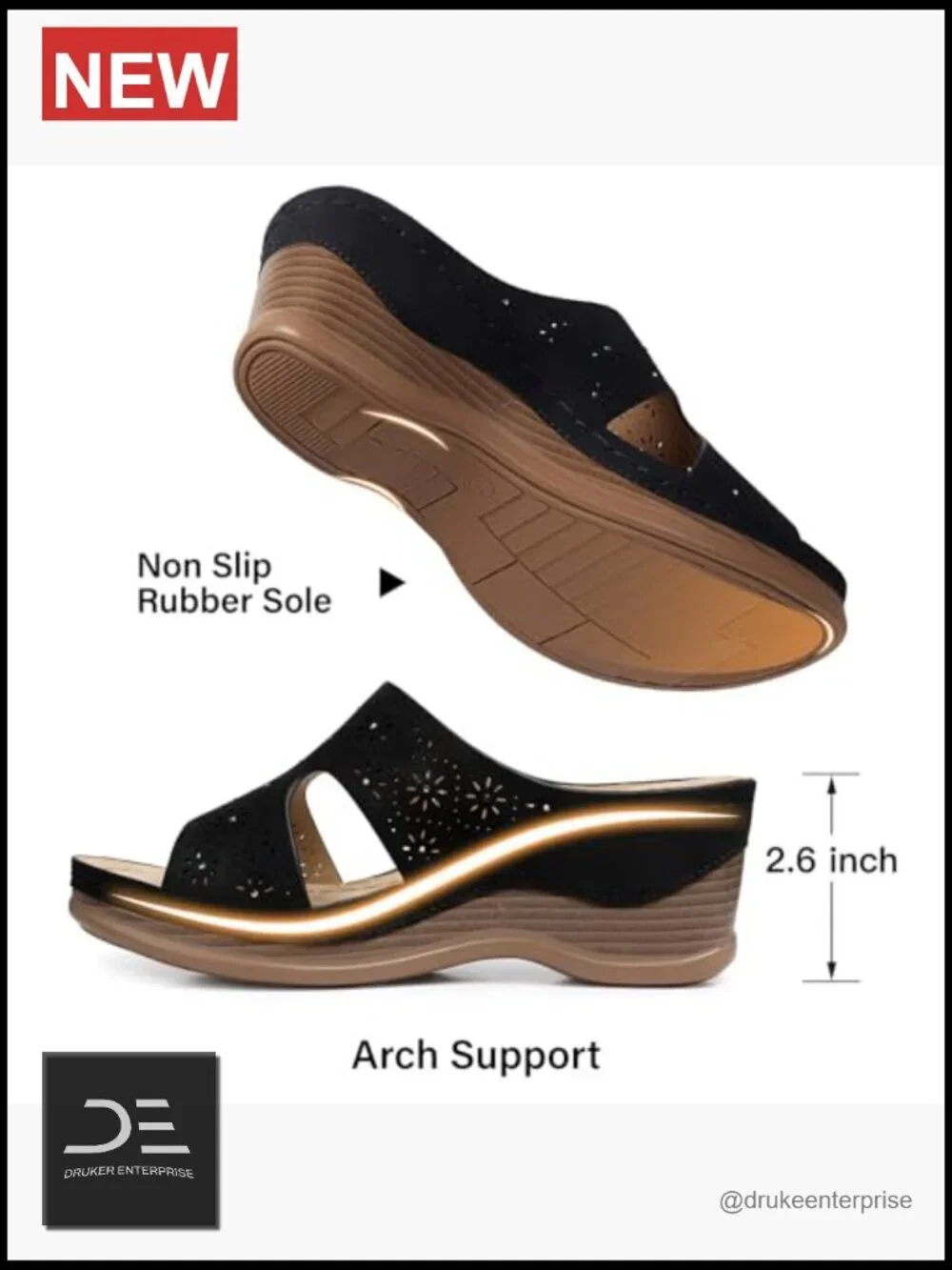 Women Wedge Sandals Soft PU Leather Slip On Casual Summer
